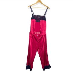 Victoria's Secret Red Black Satin Lace Pajama Cami Pants Set Size Medium